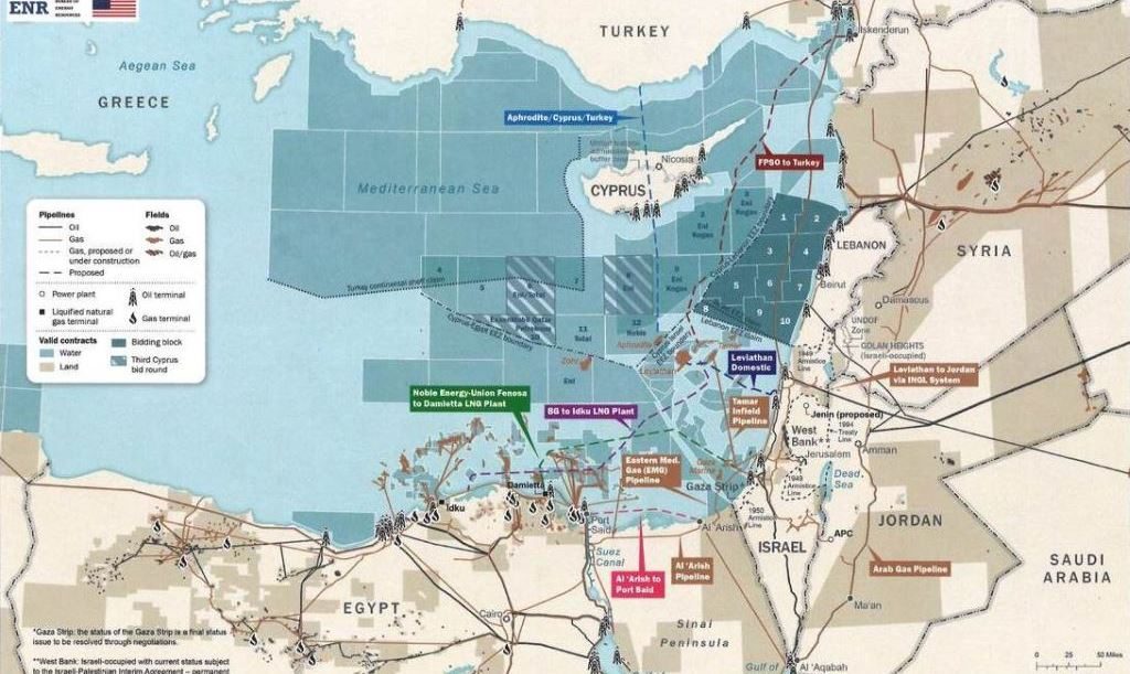 Энергетические запасы Восточного Средиземноморья, карта