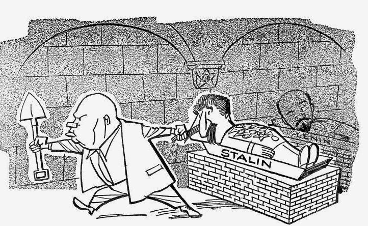 карикатура в США на вынос саркофага Сталина из мазволея, 1961 г..jpg